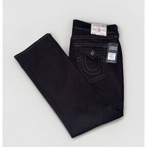 True Religion Jeans Men’s Sz 38x32 Ricky Relaxed Straight Big T Flap Black Denim